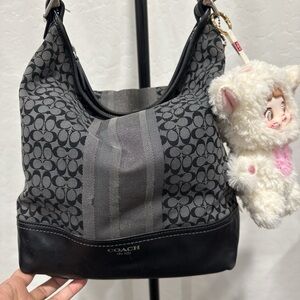 Coach legacy duffle shoulder bag signature stripe jacquard canvas